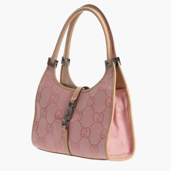 GUCCI GG  Jackie O Hobo Pink Shoulder Bag Sherry Monogram Web Leather - Picture 4 of 14